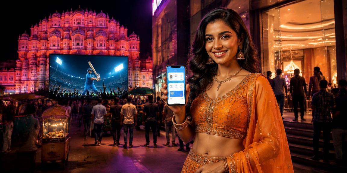 Jaipur night market with players engaging live casino and cricket betting